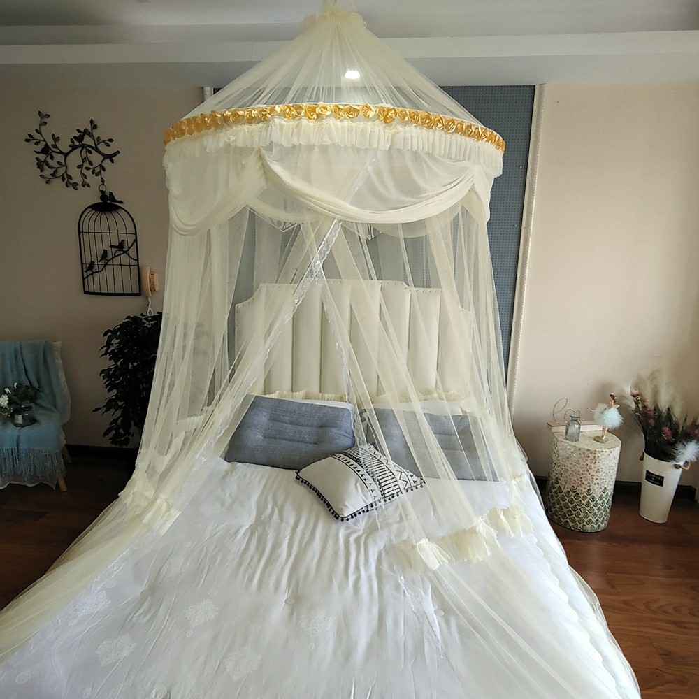 厂家直销大圆顶立体花边成人公主蚊帐 蕾丝吊顶吊挂折叠蚊帐详情3