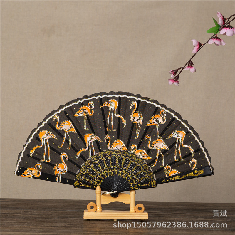 塑料PS旅游纪念品折扇舞蹈扇塑料扇子烫金丹顶鹤扇定制广告扇详情6