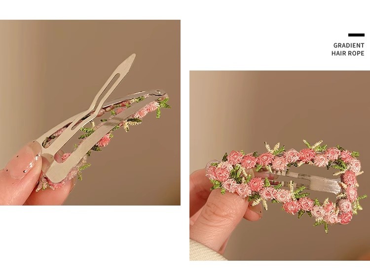 High-end pink flower hairpin for women, 2025 new style sweet heart-shaped BB clip, side bangs hairpin headwear pic 39