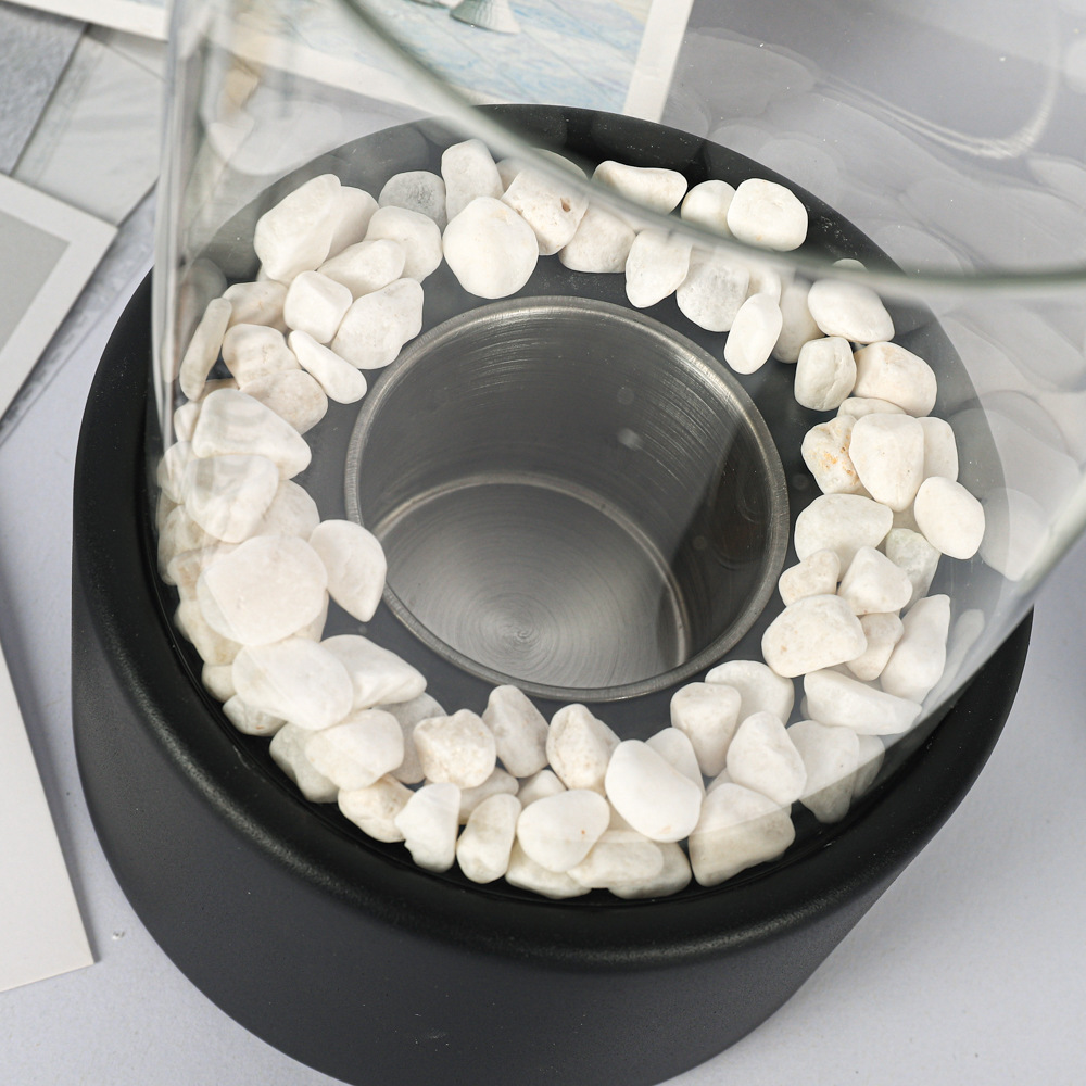 Glass-decorated alcohol fireplace table lamp, indoor and outdoor real fire creative round bar atmosphere light, portable lamp pic 6