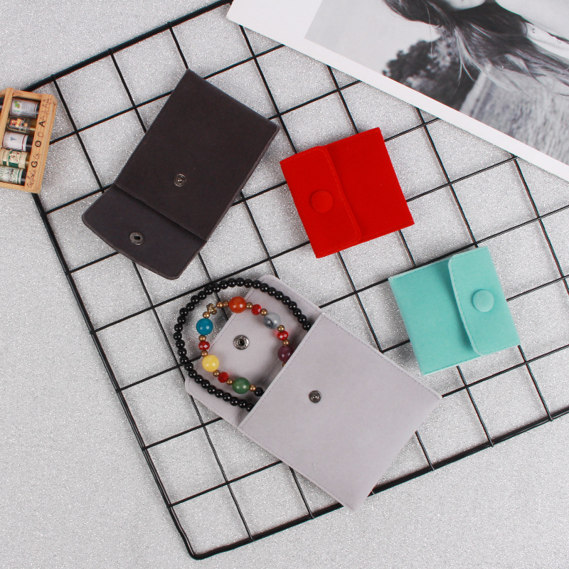 按扣袋新款 珠宝首饰包装纯色双层绒项链戒指装饰翻盖按扣绒布袋详情3