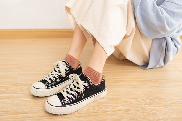 双针女士船袜 纯色日韩系学院风浅口女袜子全棉纯色百搭低帮棉袜详情15