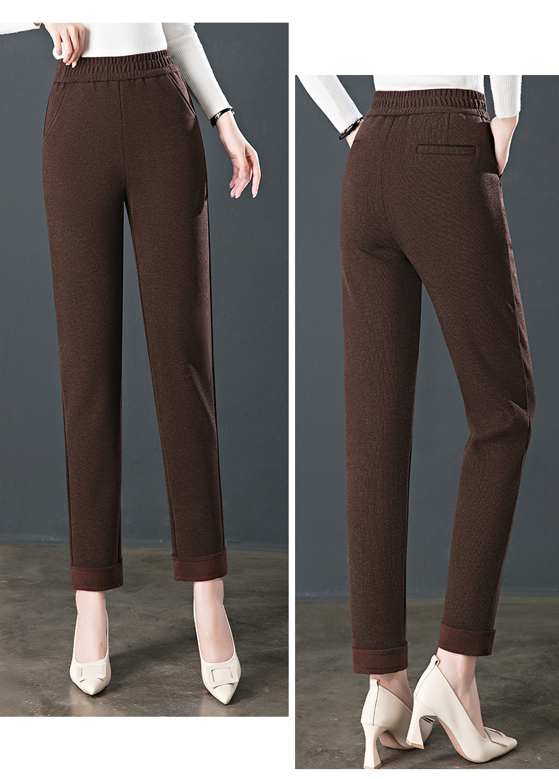 2024秋冬新款女式休闲裤 弹力高腰九分小直筒小脚裤 加绒加厚保暖舒适女裤详情20