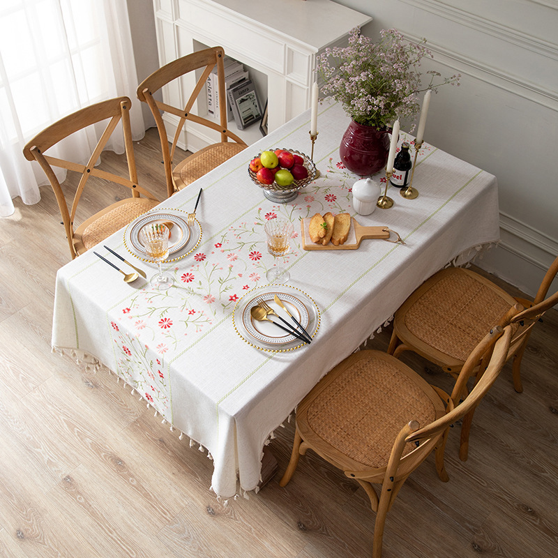 Cross-border plain thickened tablecloth, fresh white Japanese-embroidered flower Western tablecloth, party Japanese table mat pic 24