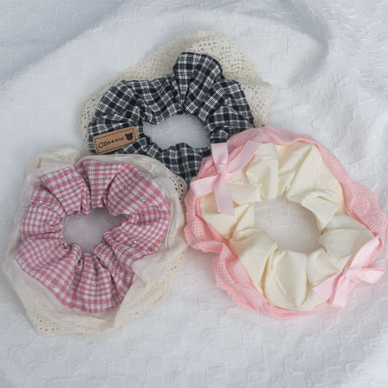 学院风夏季蝴蝶结粉色大肠发圈颜值蕾丝边ins头绳甜美温柔女皮筋详情4