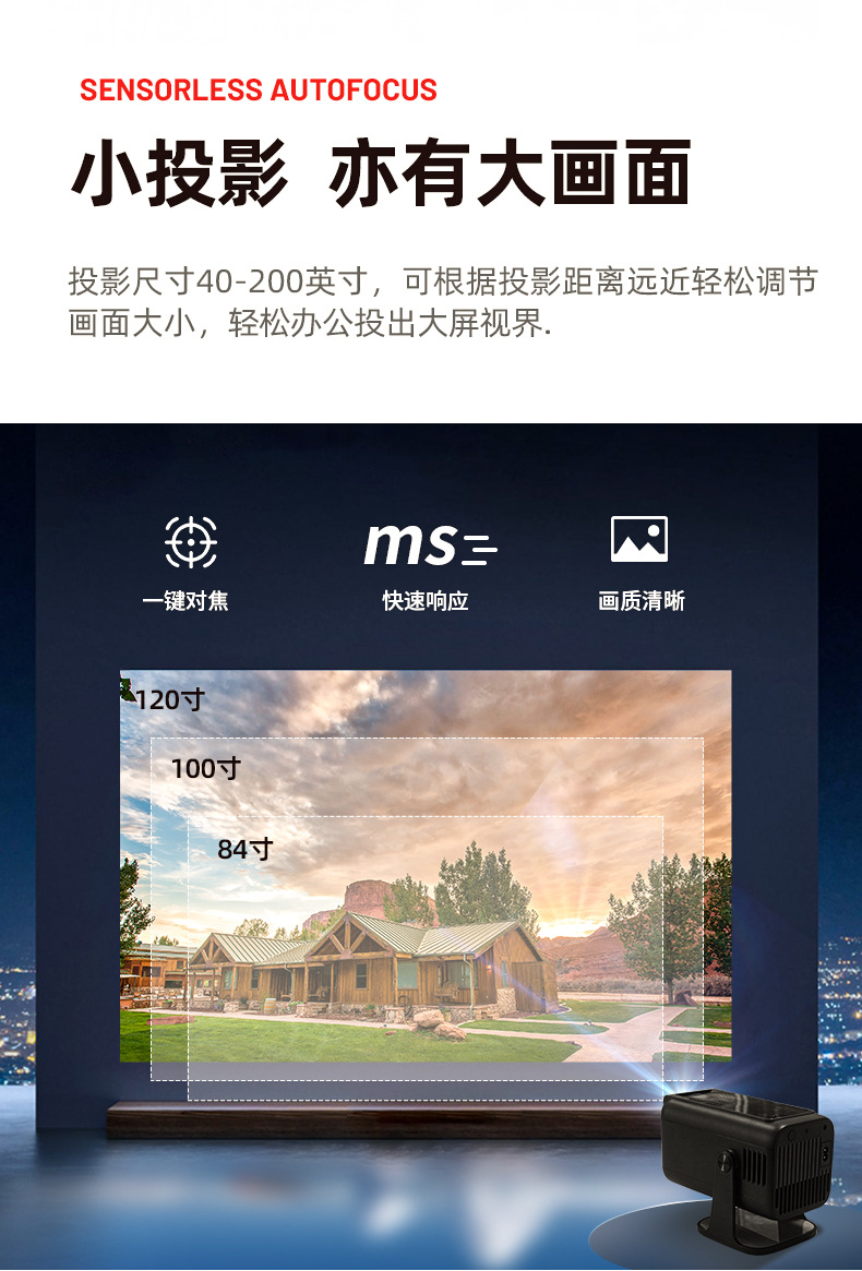 跨境新品V1投影仪卧室投墙1080P高清投影机办公家用户外便携炮筒详情7