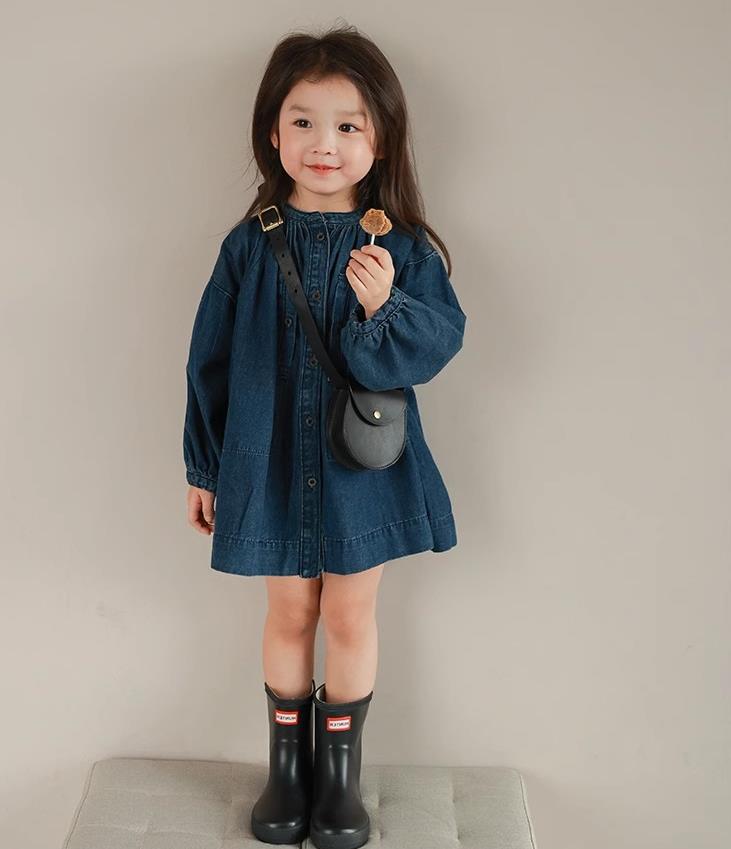 女童裙子立领单排扣水洗牛仔裙连衣裙23春秋装新款外贸童装货源详情12