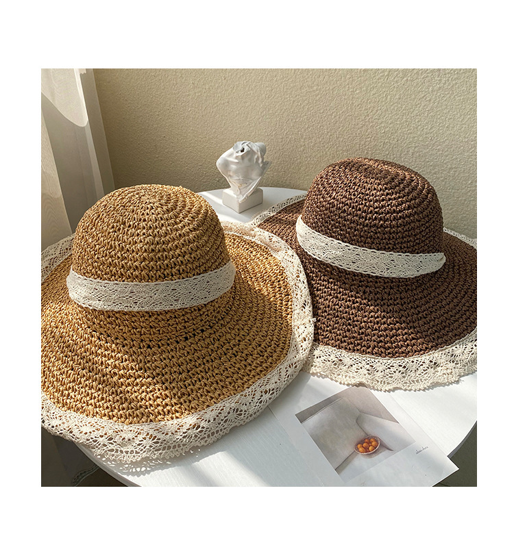 Summer travel wide-brimmed lace sun protection hat, elegant and stylish forest style for women, adult hat, Japanese and Korean vacation lace straw hat pic 6