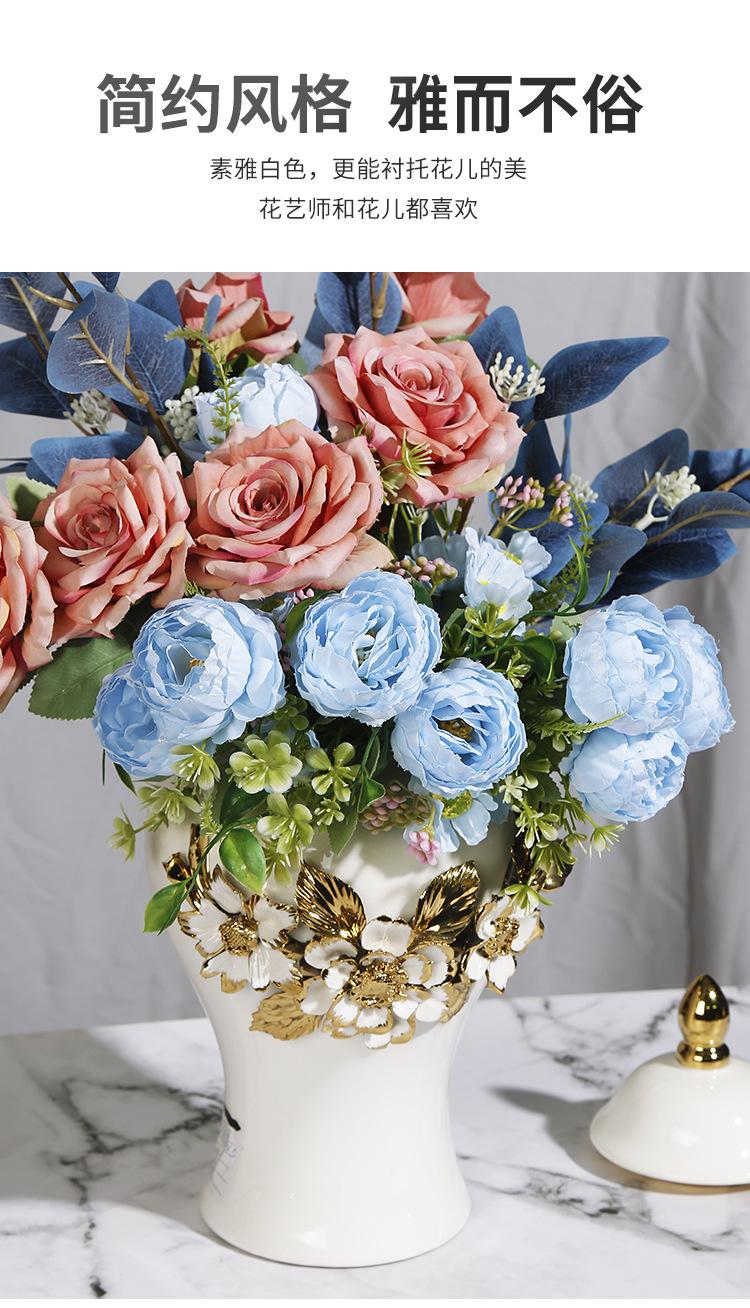 New ceramic electroplated decal golden general jar, European-style flower arrangement vase, handicraft display item, decorative storage jar pic 1