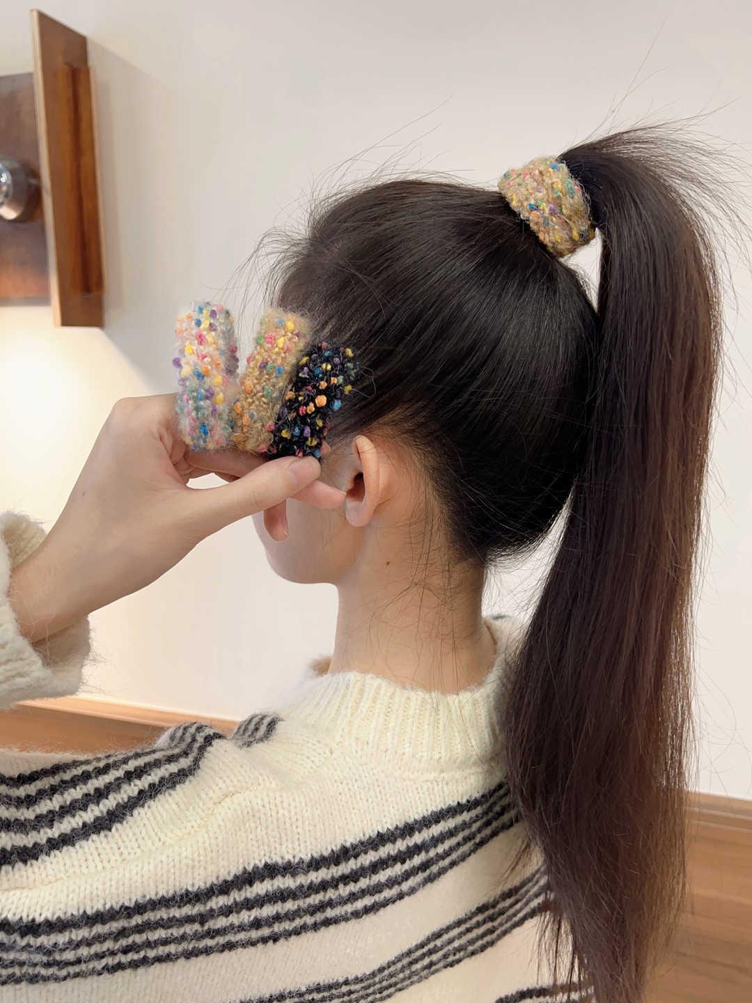 秋冬款毛绒高弹力马尾发绳韩式波点毛巾圈头绳简约小众针织毛线圈详情8