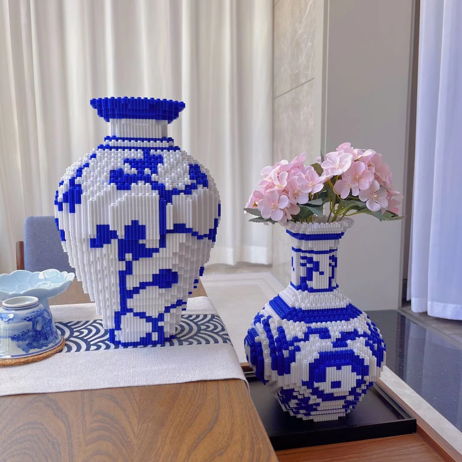 国潮青花瓷瓶积木兼容乐高立体摆件小颗粒拼图儿童益智拼装玩具潮玩详情1