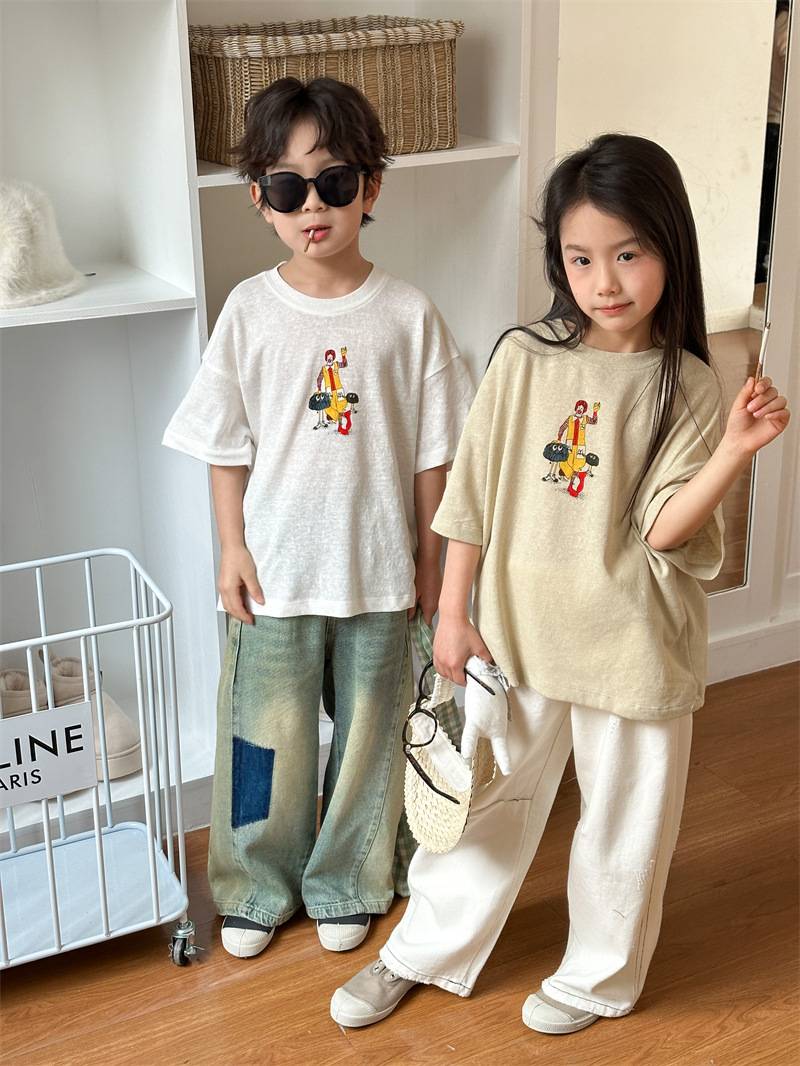 2024夏季新品韩版儿童短袖男女童卡通印花T恤可爱小丑短袖批发详情7