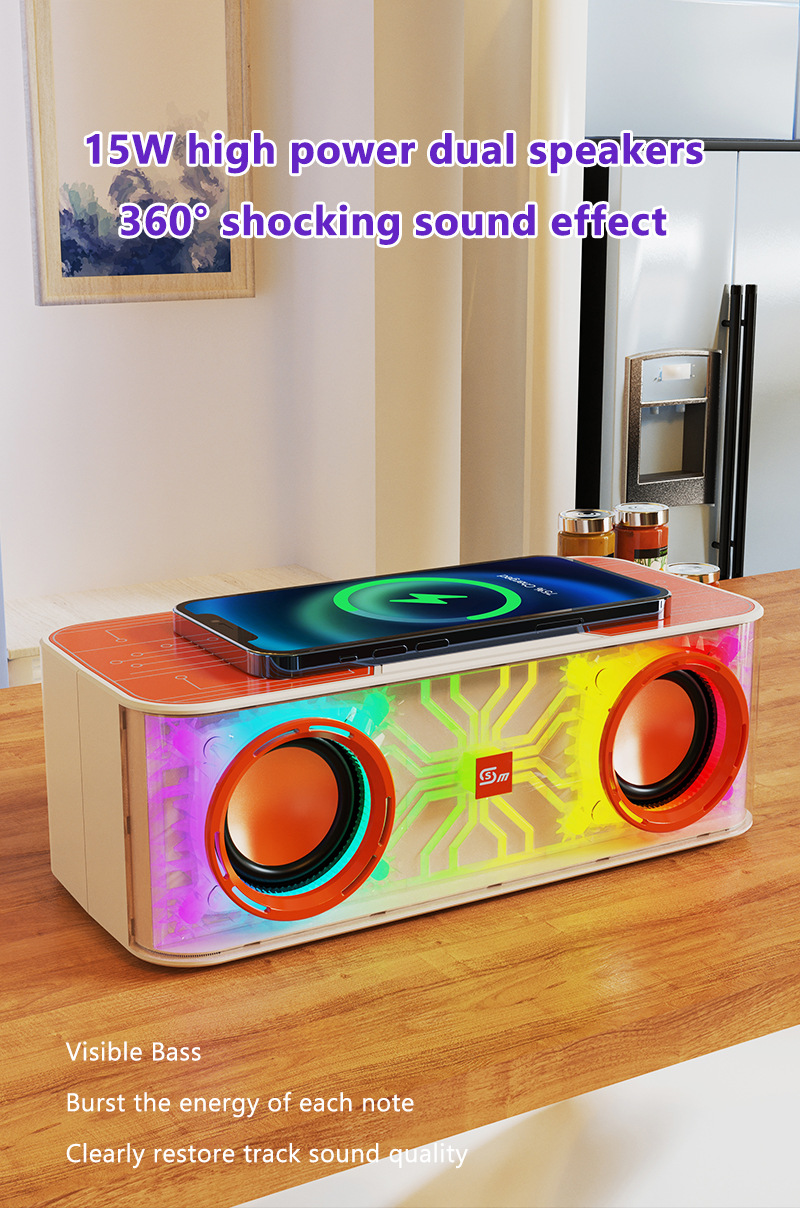 新款家用床头无线充炫彩小低音炮音响户外大音量氛围灯FM蓝牙音箱详情7