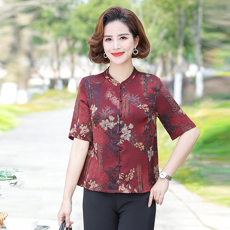 妈妈春装洋气小衫七分袖针织打底衫中年女士夏季冰丝T恤薄款上衣详情39