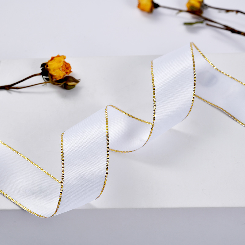 En stock doble lado de oro borde de plata cinta de poliéster cinta de festival caja de regalo de moda decoración de ropa cinta de embalaje de flores pic 10
