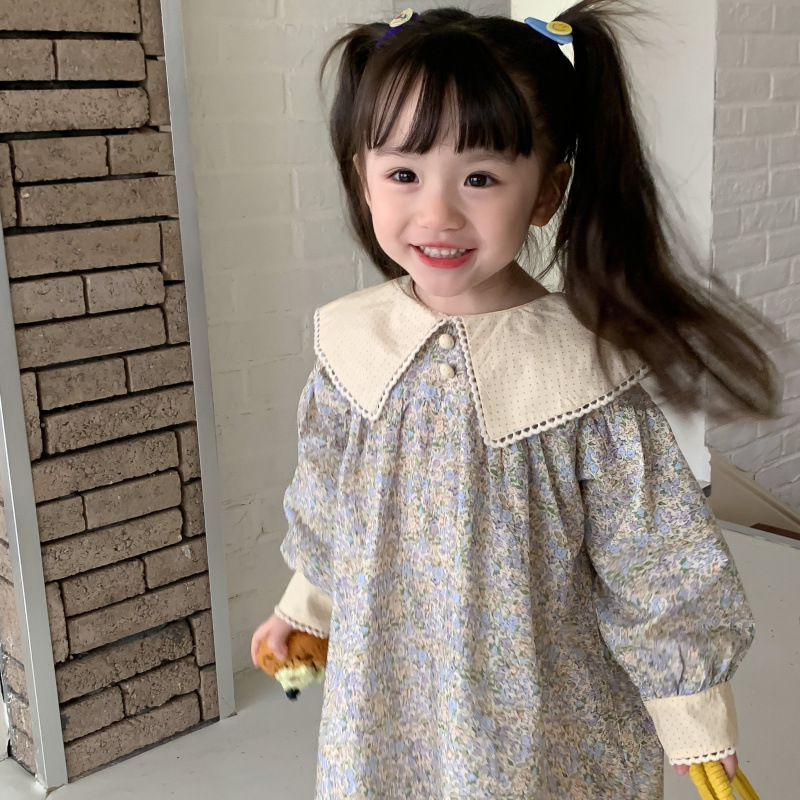 韩国童装女童碎花连衣裙春装洋气儿童娃娃领气质宝宝甜美公主裙子详情10