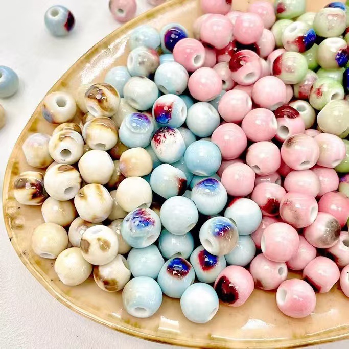 Simple and colorful ceramic pearlescent surface fish five-petal flower beads scattered beads diy handcrafted beaded bracelet decoration accessories pic 25