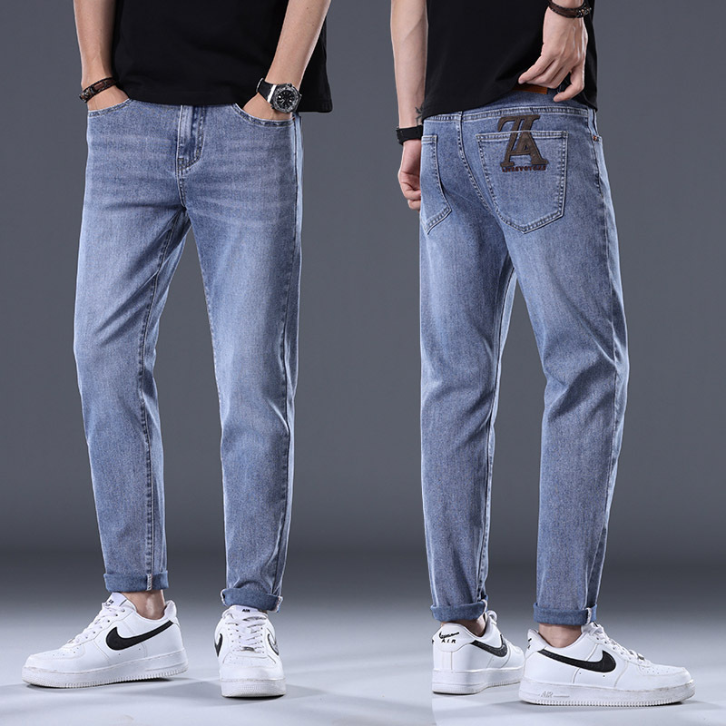 夏季薄款休闲裤男款修身直筒透气弹力冰丝百搭潮流男裤子批发凉感详情2