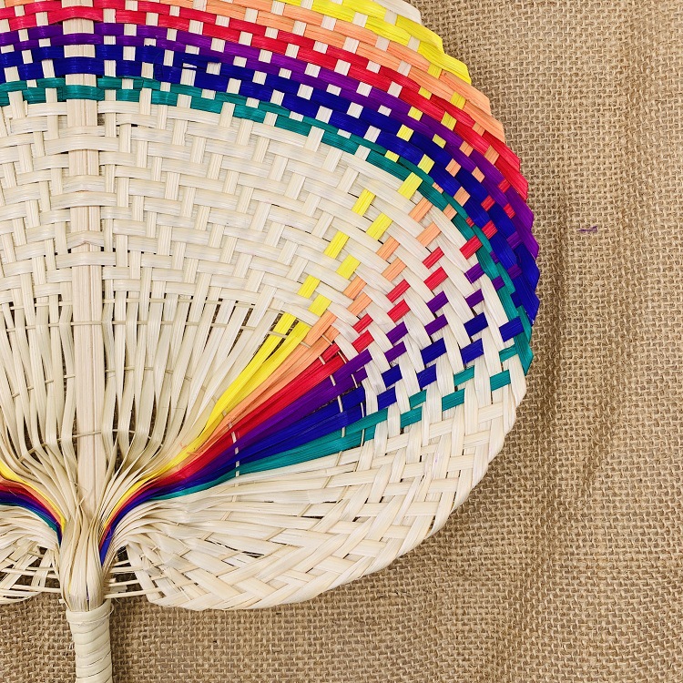 Traditional Chinese hand-woven fans, rattan palm-leaf fans, round fans with bamboo handles, Chinese-style solid-color round fans pic 4