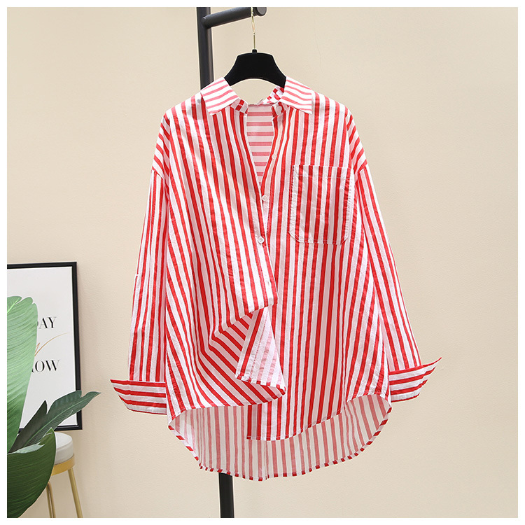 2025春夏新款长袖衬衫女时尚休闲竖条纹韩版宽松衬衣女外穿详情11