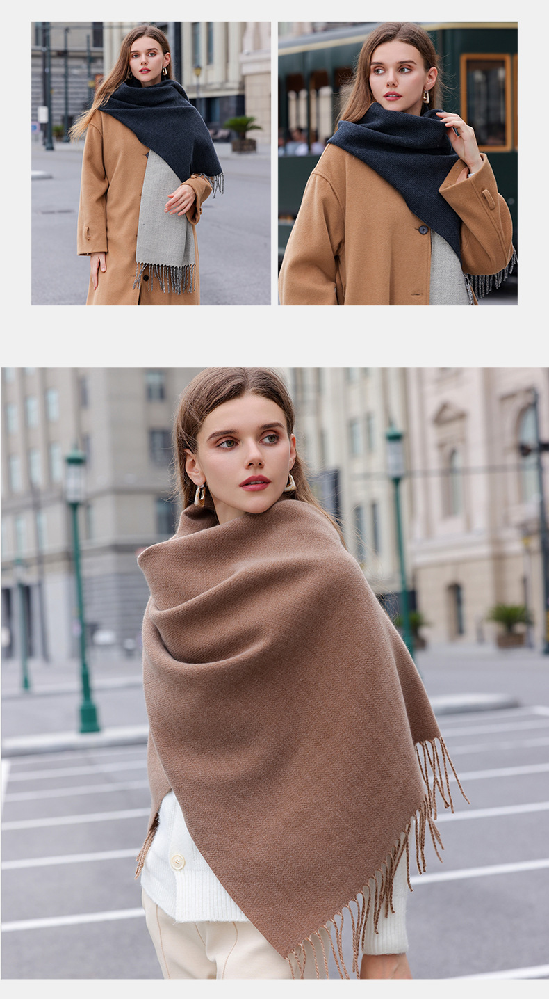 The 2023 new double-sided solid color macaron scarf for women is a bestseller in winter. It is fashionable and warm with faux cashmere tassels. Wholesale pic 11