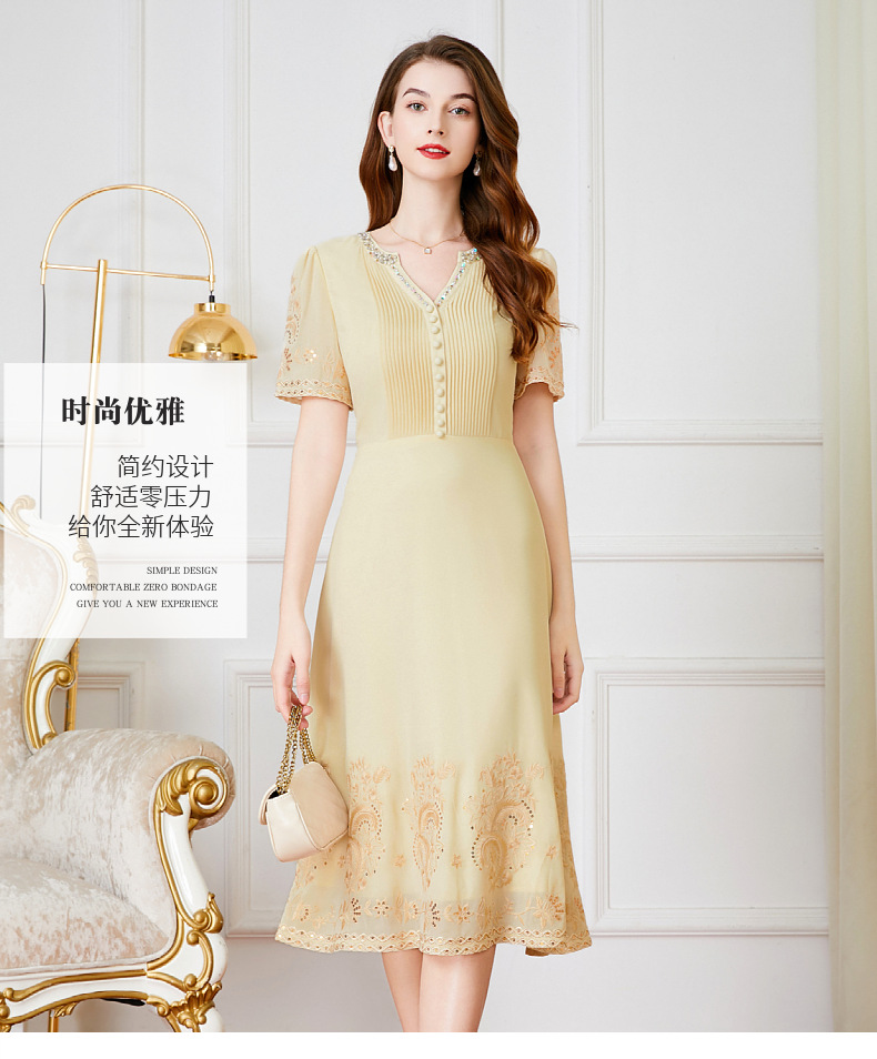 深圳高档网纱大码连衣裙夏季短袖中年女士新款宴会礼服妈妈装批发详情2