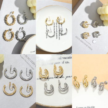 Small C-shaped smooth geometric pattern scented plate ear clips for women, no ear piercings, wearable earrings, elegant earrings factory direct sales pic 21