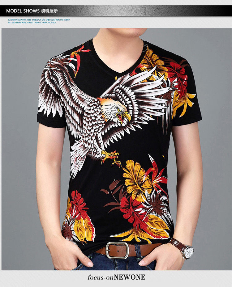 港风春夏季潮流中国风短袖t恤男青年打底衫高街时尚印花上衣服男详情6