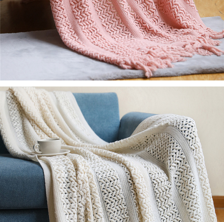 Nordic sofa blanket, cover blanket, knitted blanket, homestay hotel throw blanket, bed tail towel, hollowed-out blanket, bed tail blanket, lap blanket pic 36