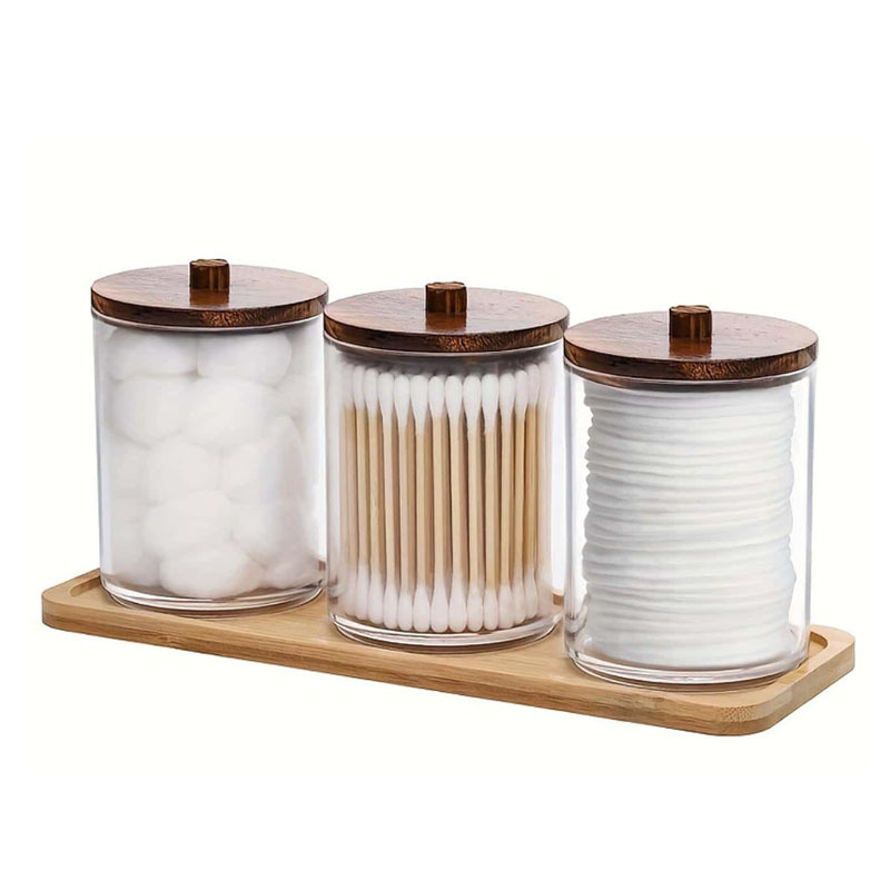 黑色木盖透明棉签盒棉签收纳盒塑料圆形小号透明PS塑料盒化妆棉盒详情7