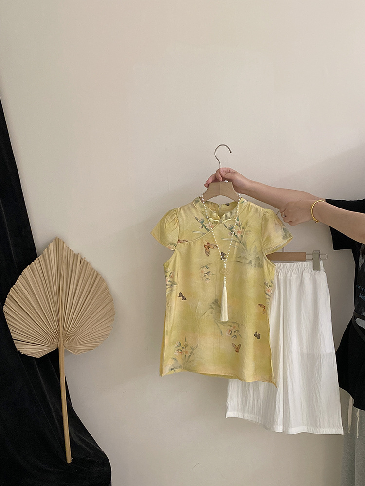 国潮国风女童旗袍夏季轻薄女宝新中式裙子夏装宝宝汉服儿童国风两件套详情7