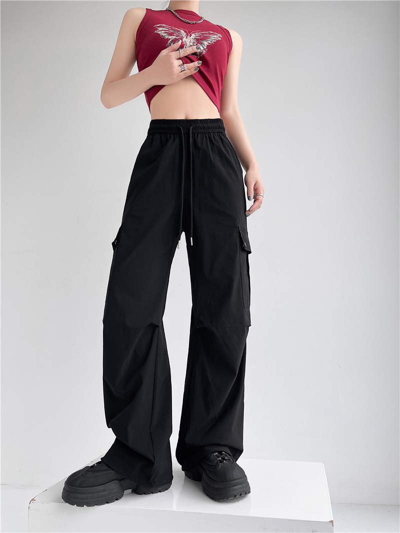 2024抽绳束脚工装休闲裤女春夏薄款设计感褶皱宽松美式长裤子详情22