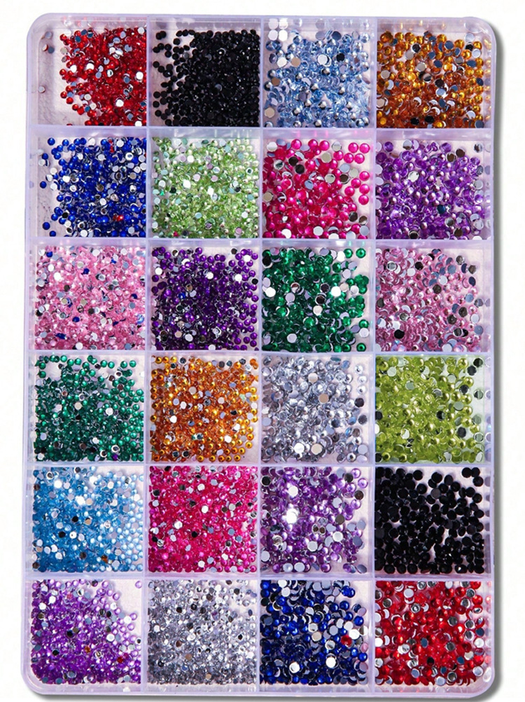 Cross-border nail art 24-grid resin colored diamond box set mixed and matched accessories 2mm and 3mm size mixed iriered round diamonds pic 2