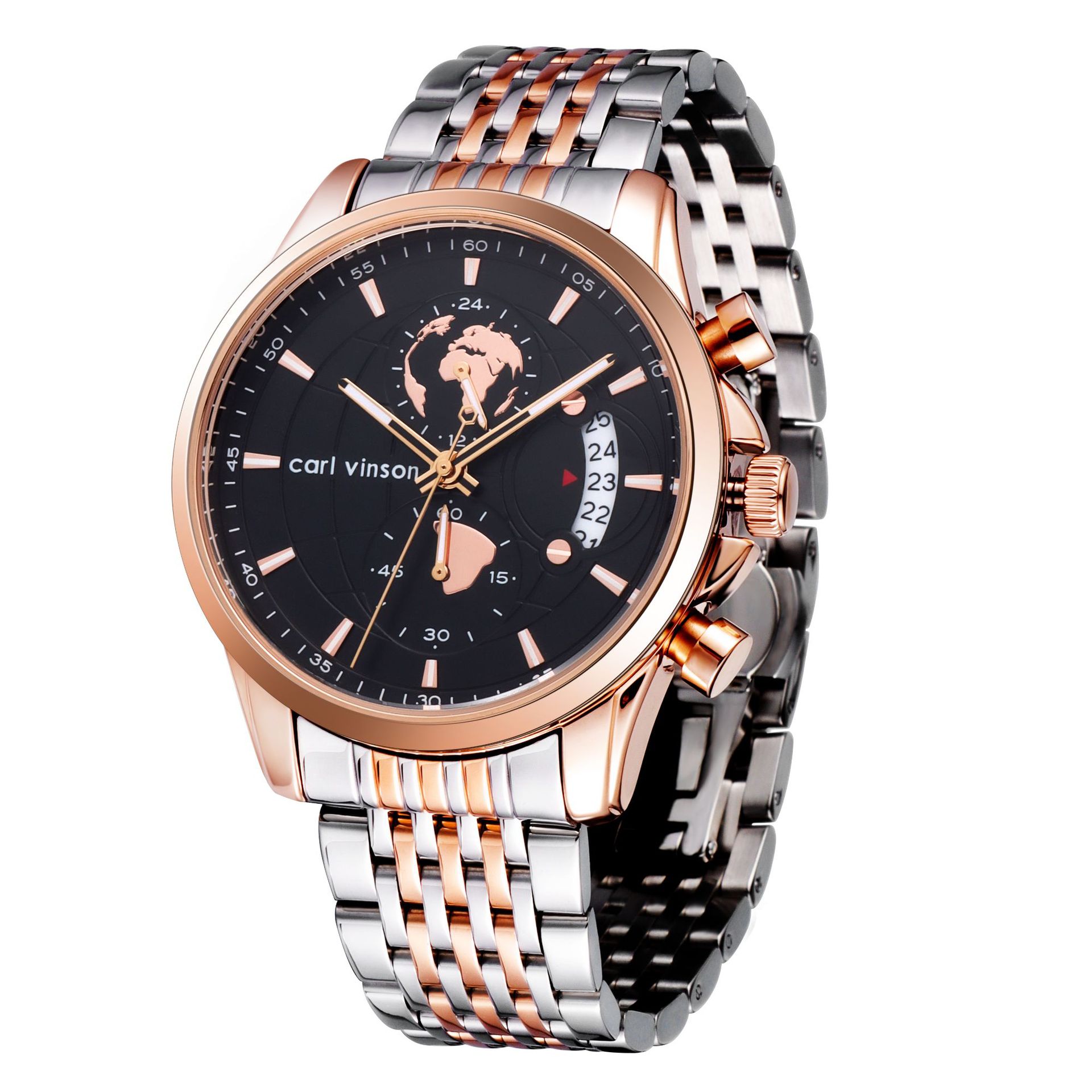 卡文森现货批发跨境男士手表多功能夜光防水石英表商务钢带腕表男详情3