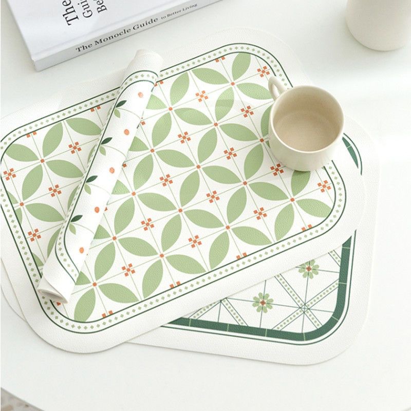 The rectangular, modern, light luxury, waterproof, oil-proof, simple and heat-insulating placemats and coasters in a fresh and green ins style pic 1