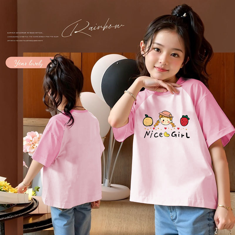 女童夏装T恤短袖2025新款中大童夏季女孩拼色半袖纯棉上衣儿童装详情11