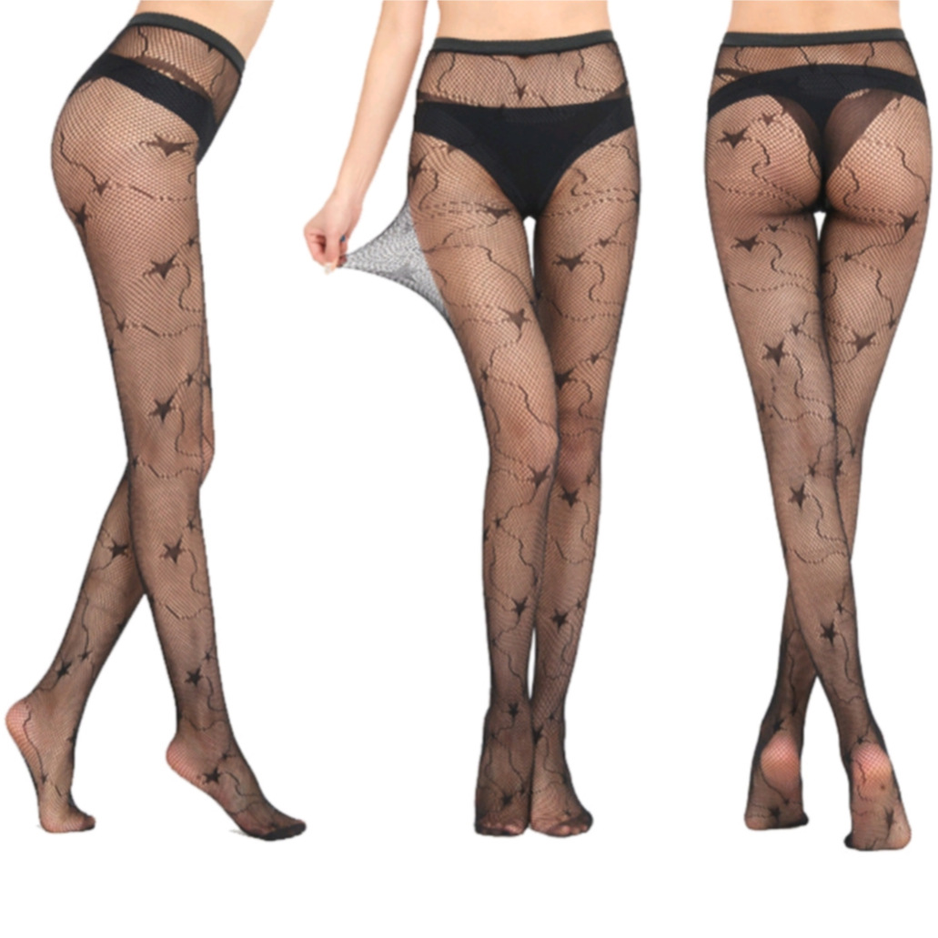 Cross-border special sexy tits medias medias telaraña cráneo red de pesca jacquard malla calcetines cientos de patrones disponibles pic 7