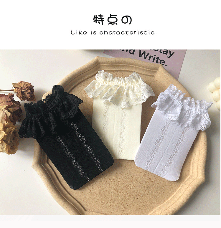 Spring and Summer new collection: French retro smoked orange heart-shaped hollowed-out lace fringed pile socks, elastic calf socks and short socks pic 2