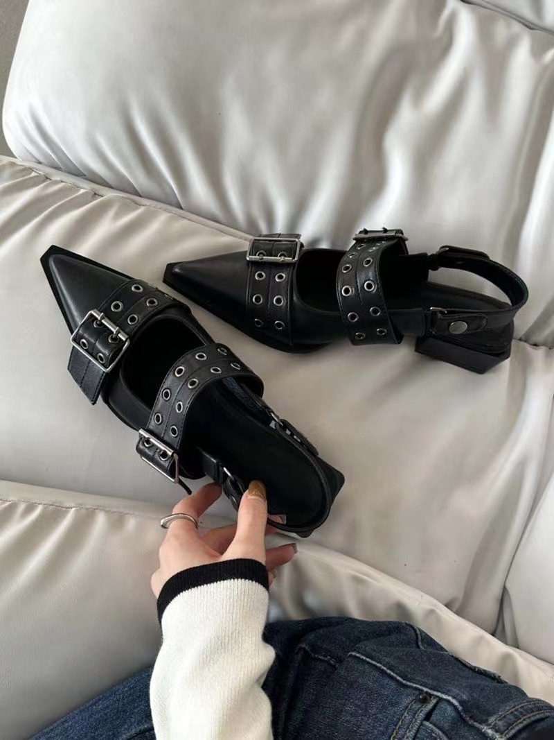 法式尖头玛丽珍鞋复古英伦粗跟单鞋2023春秋款配裙子黑色女鞋皮鞋详情9