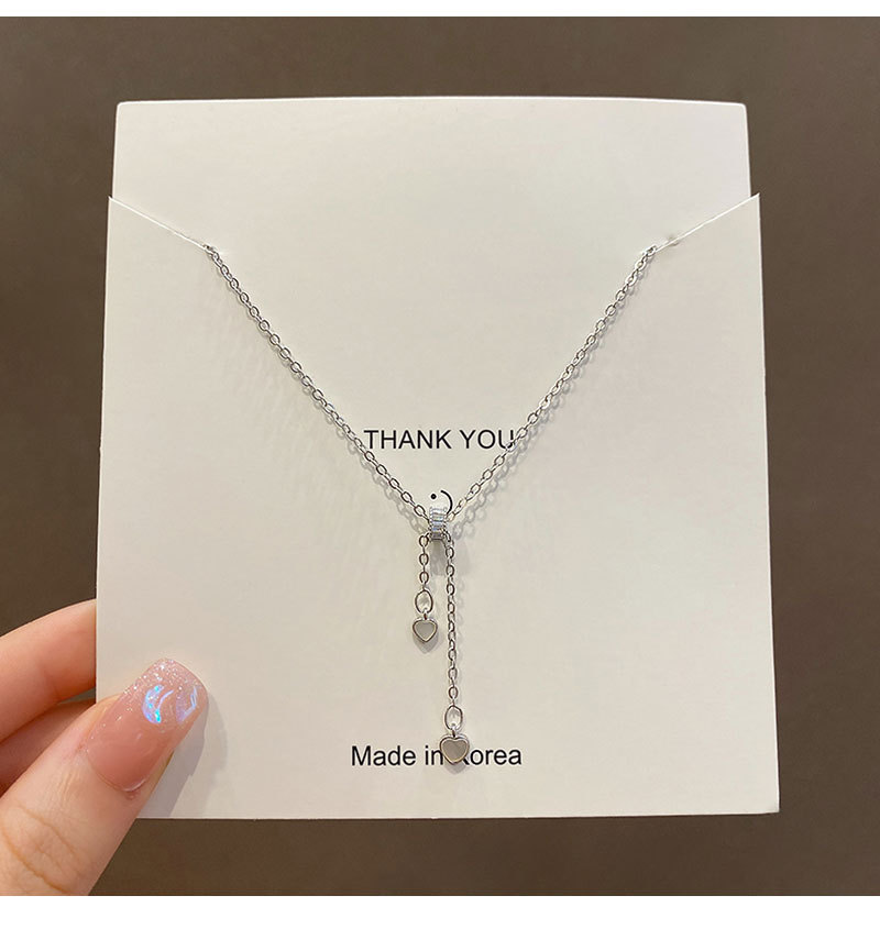 European and American light luxury heart-shaped mother-of-pearl titanium steel necklace, versatile for women, niche design sense collarbone chain, best-selling personalized accessory pic 11