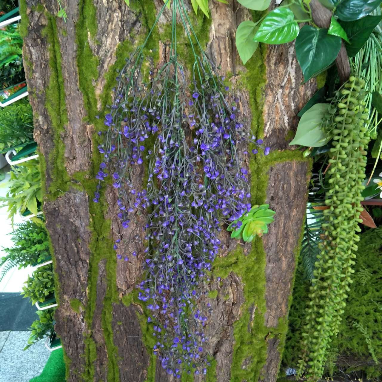 Gao Da simulation flower art, rattan flower, artificial flower, silk flower, golden bell willow, wall-mounted living room, air conditioning pipe decoration, green leaf plant pic 5