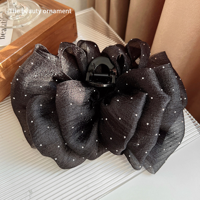 Summer new double-sided feather mesh bow clip, sequined princess on the run hair clip, black lace shark clip pic 4