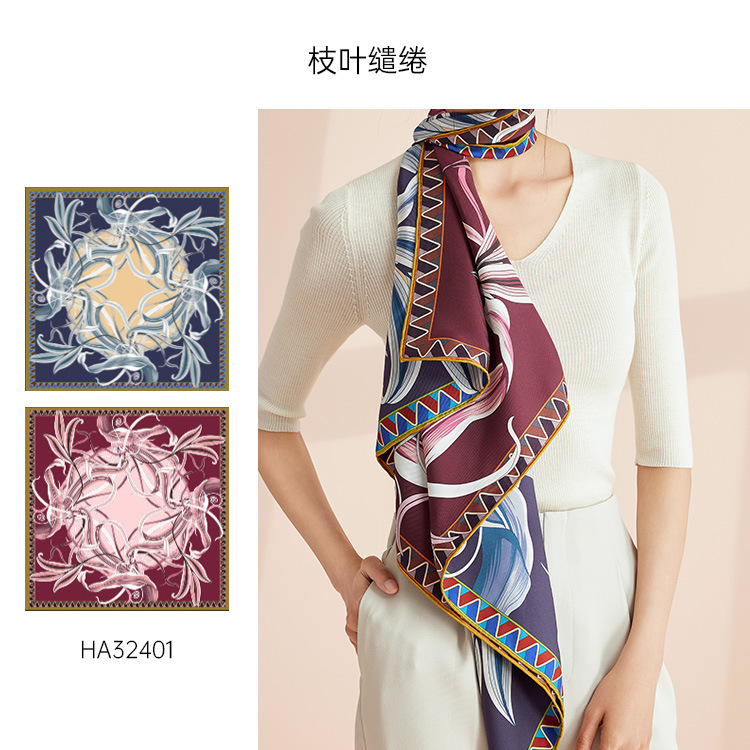 Double-sided digital silk large square scarf 90cm, Chinese style scarf, heavyweight 16mm mulberry silk scarf processing on behalf of others pic 13