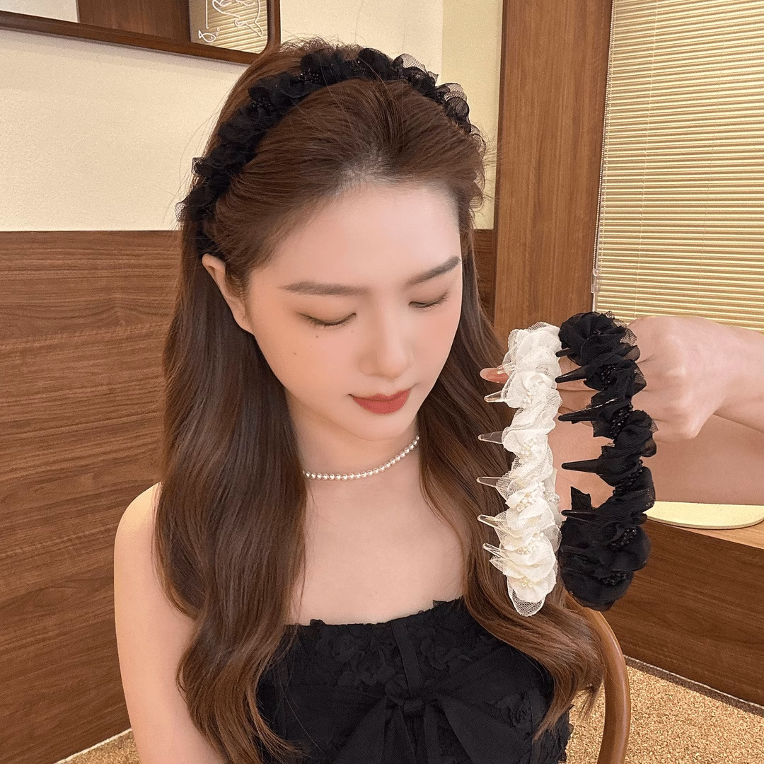 Spring and summer sweet hairband, high-end pleated mesh hairband, 2025 internet-famous new style, ethereal outerwear hairband for women pic 5
