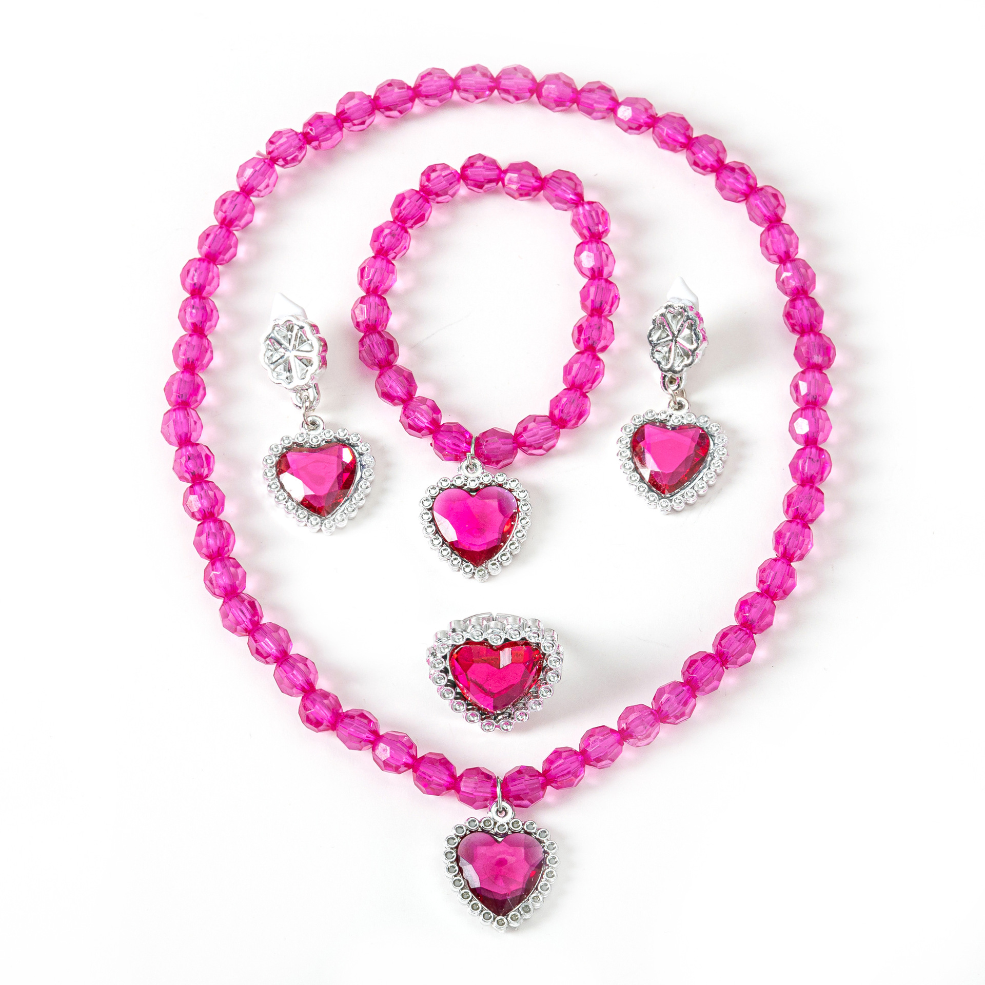 女孩卡通圆珠链冰雪奇缘儿童项链桃心耳环手链钻石戒指套装现货详情6