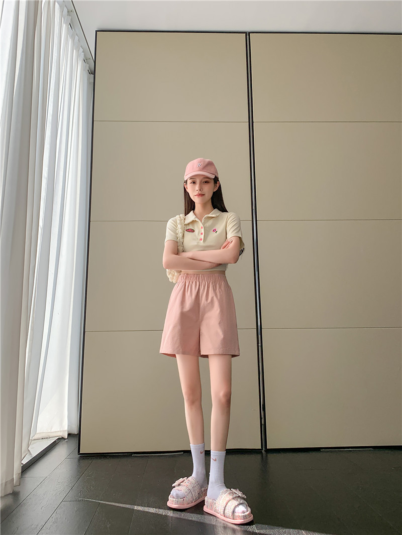 松紧高腰阔腿裤春夏日系百搭宽松显瘦休闲卡其色水洗棉短裤女夏季详情20