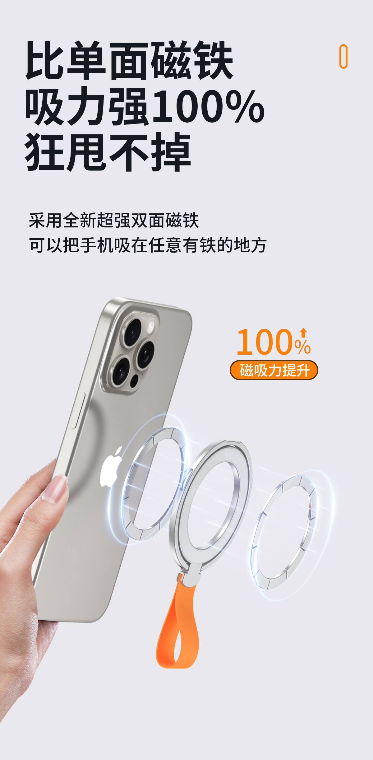 跨境magsafe强磁吸手机支架超薄折叠桌面旋转硅胶挂绳桌面指环扣详情12
