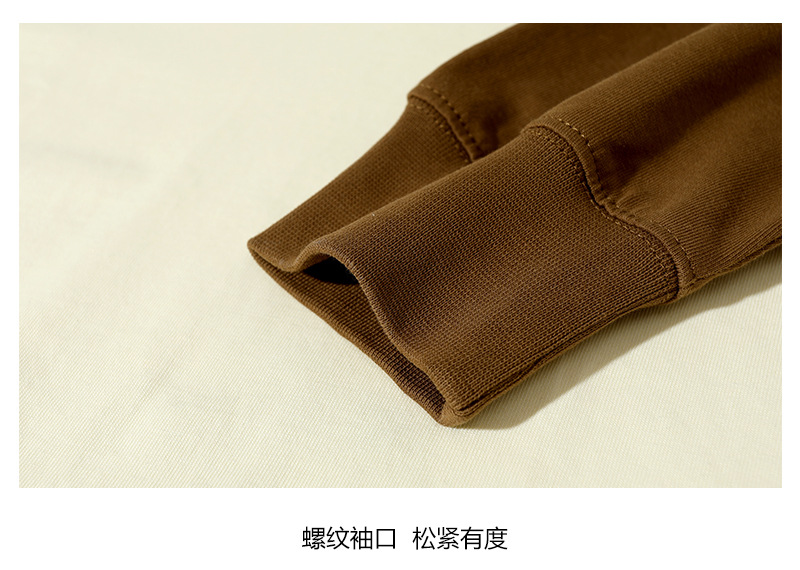 A 250-gram pure cotton off-the-shoulder threaded cuff round-neck long-sleeved T-shirt for women, featuring a loose, color-blocked base layer pic 11