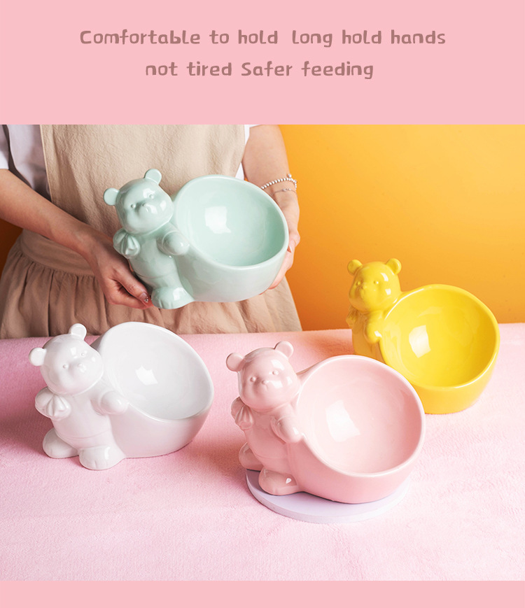 Large-diameter beveled ceramic cat bowls, high-legged cone cat food bowls, cartoon animal dog bowls, wholesale pet supplies, suction cups, pet-specific, exquisite, practical and easy to clean pic 12