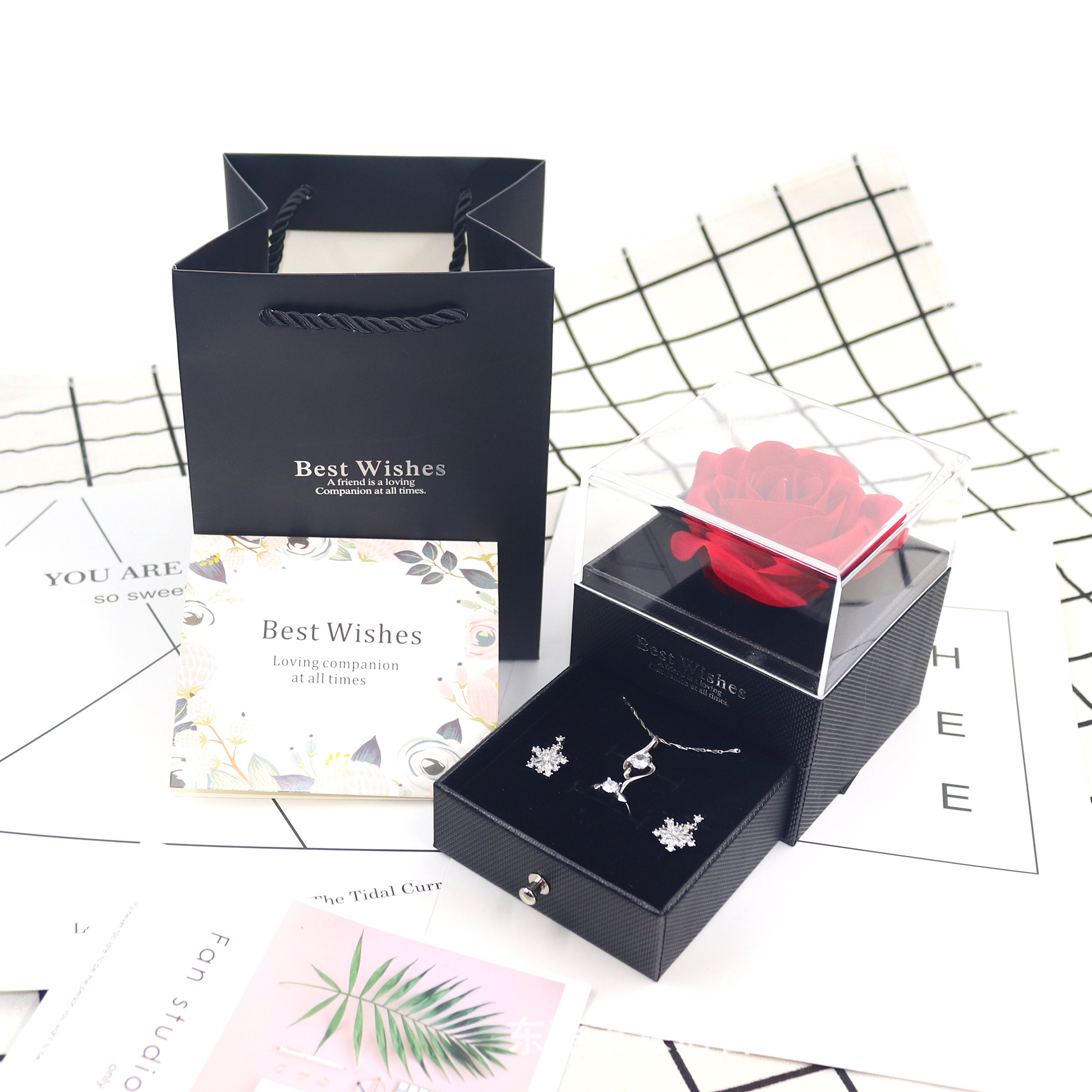 Transparent acrylic rose jewelry box, ring necklace box, jewelry and accessory box, storage gift box pic 5